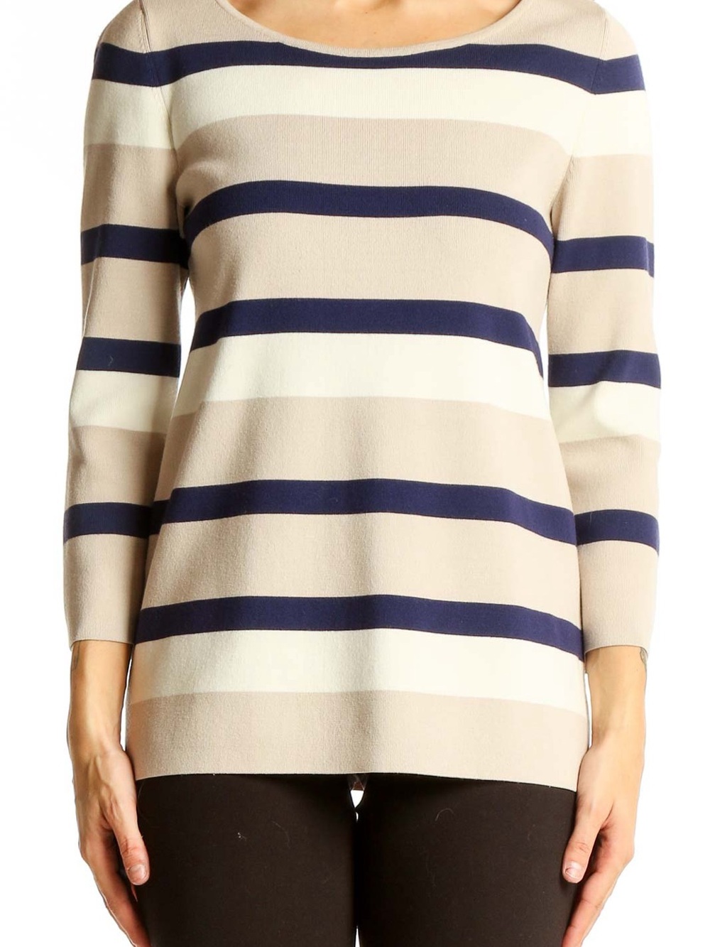 BANANA REPUBLIC Woman’s 
Beige Striped Long Sleeve Knit
Top (S)